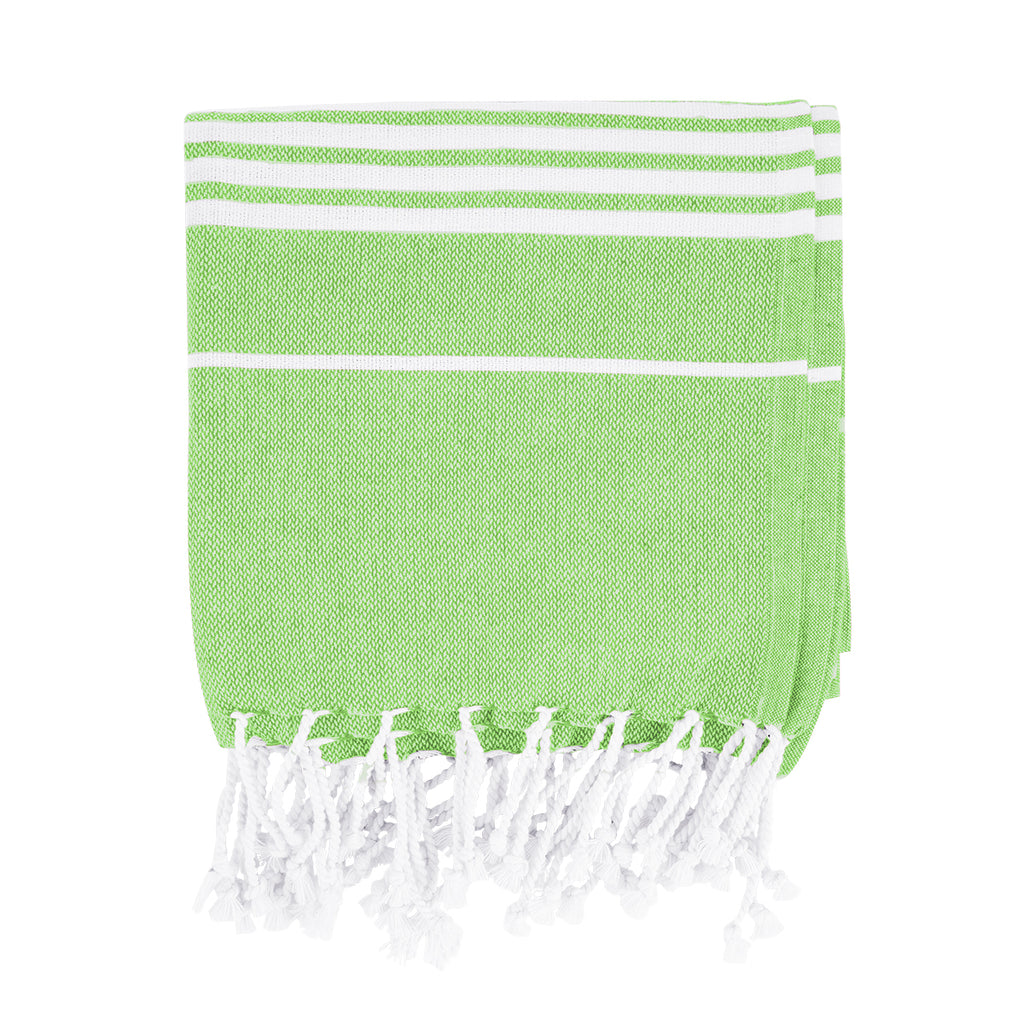 Beach Blanket with Tassel Fringe, Recycled - Lime Green - Front
