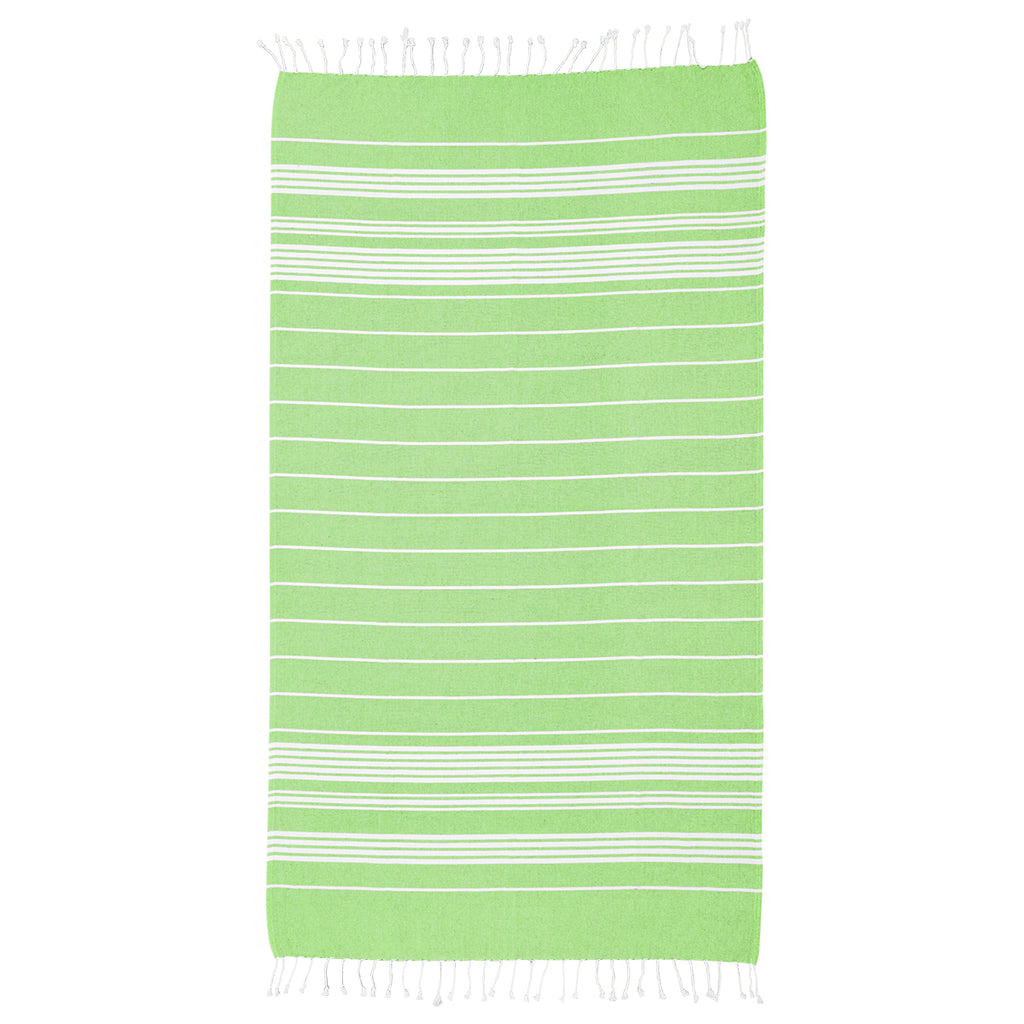 Beach Blanket with Tassel Fringe, Recycled - Lime Green - Open