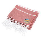Beach Blanket with Tassel Fringe, Recycled - Red - Embroidery