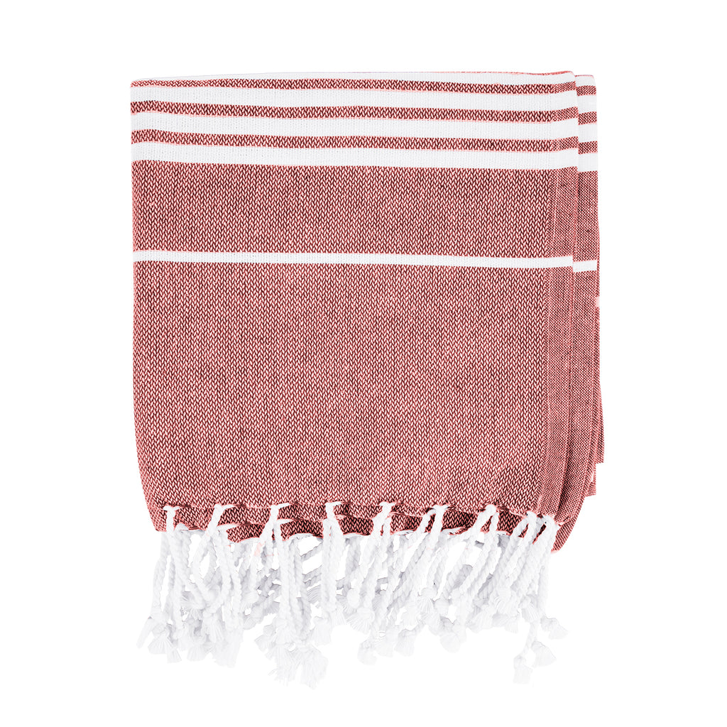 Beach Blanket with Tassel Fringe, Recycled - Red - Front