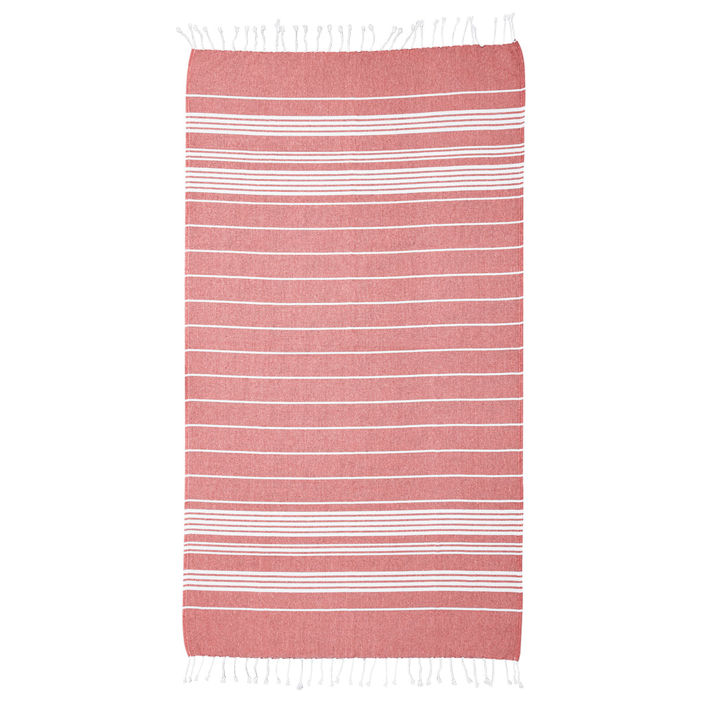 Beach Blanket with Tassel Fringe, Recycled - Red - Open
