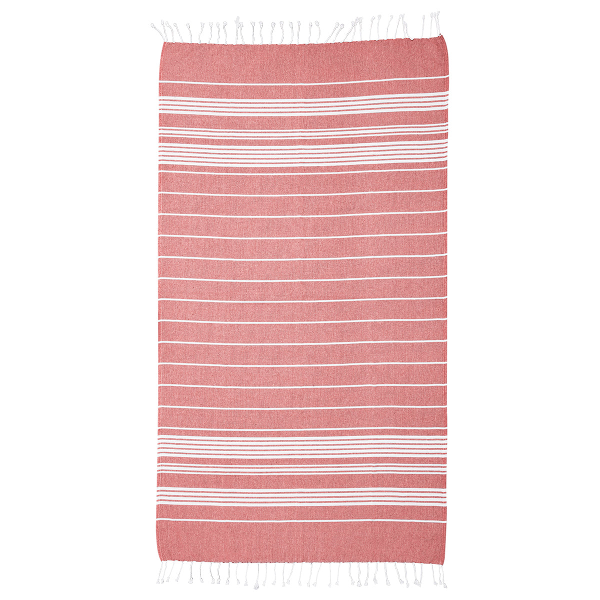 Beach Blanket with Tassel Fringe, Recycled - Red - Open