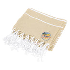 Beach Blanket with Tassel Fringe, Recycled - Tan - Embroidery