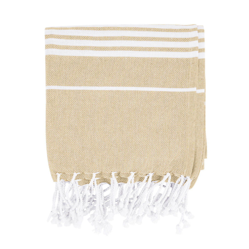 Beach Blanket with Tassel Fringe, Recycled - Tan - Front