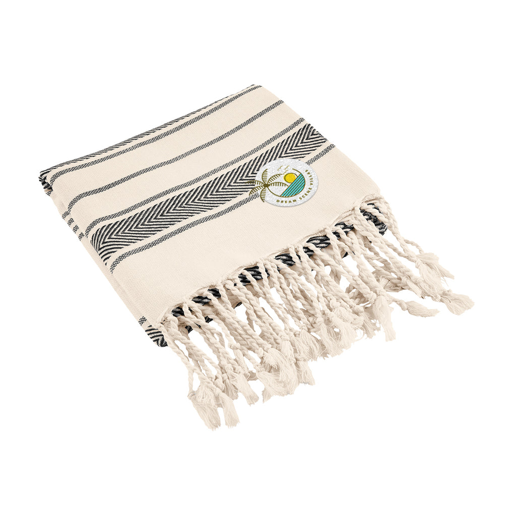 Beach Towel, Bungalow Style - Black - Embroidery