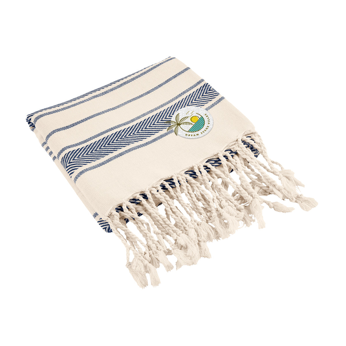 Beach Towel, Bungalow Style - Navy - Embroidery