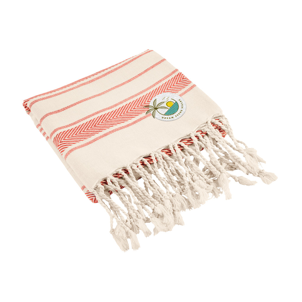 Beach Towel, Bungalow Style - Red - Embroidery