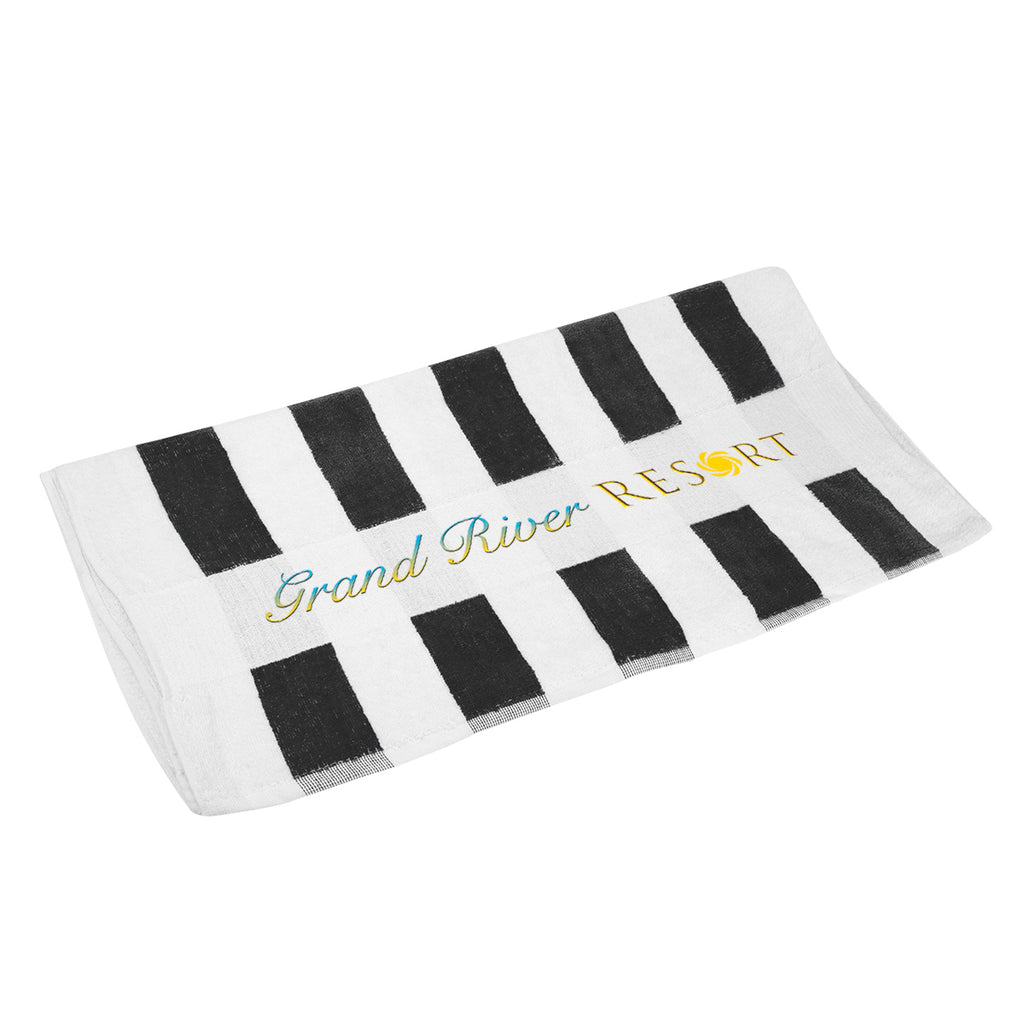 Beach Towel, Seaside Embroidery - White with Black - Colorbrite