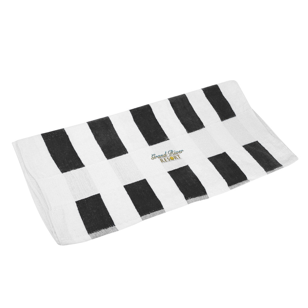 Beach Towel, Seaside - White with Black - Embroidery