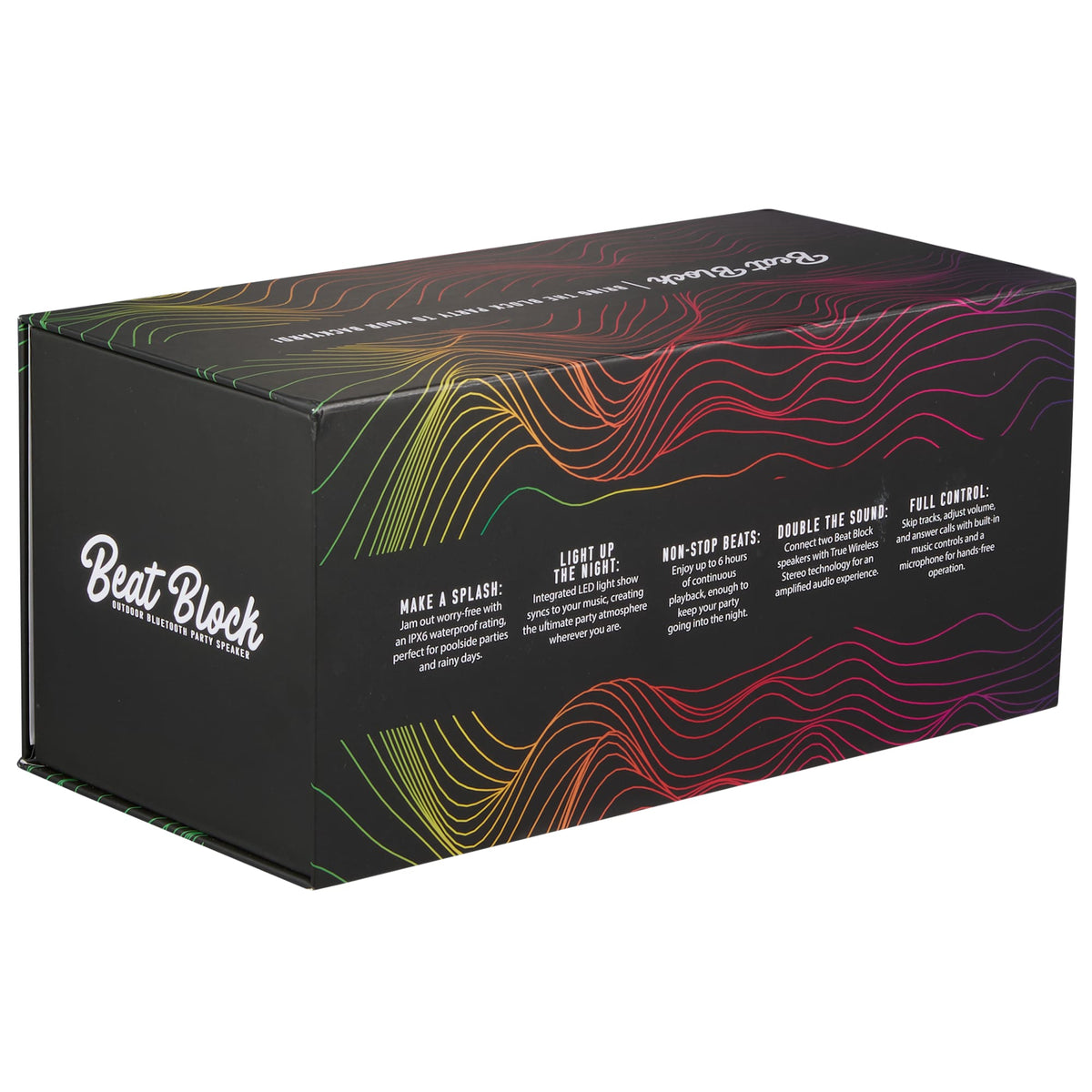 Beat Block Party Speaker with LED Lights, 20W Full Color - Black - Right Angle Packaging 2