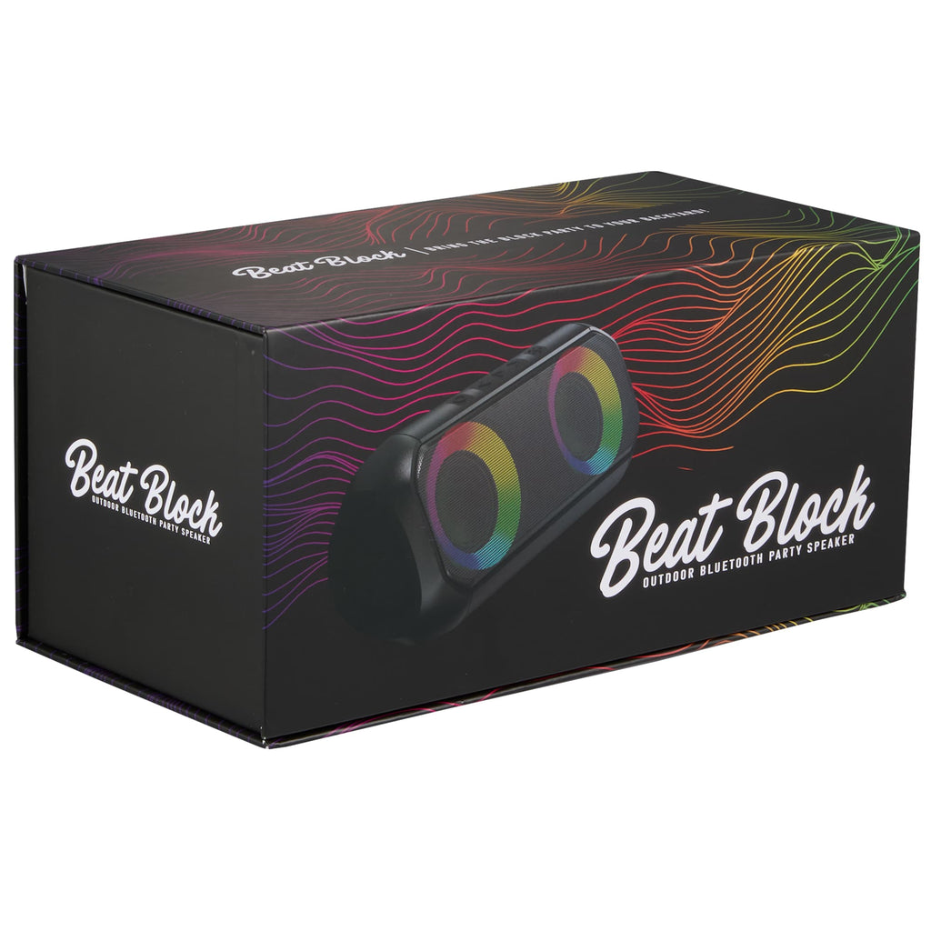 Beat Block Party Speaker with LED Lights, 20W Full Color - Black - Right Angle Packaging