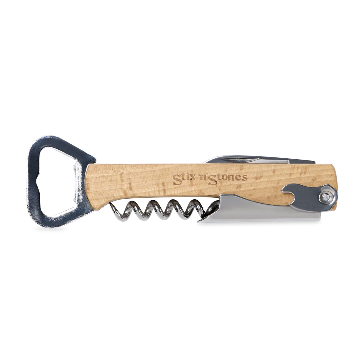 Beech Wood 4 in 1 Bottle Opener and Corkscrew Laser Engraving - Wood - View 1