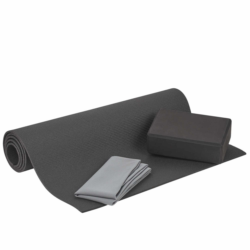 Beginner Yoga Set with Mat, Block and Towel Transfer - Black - Right Angle 3