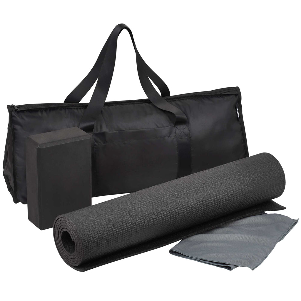 Beginner Yoga Set with Mat, Block and Towel Transfer - Black - Right Angle 5