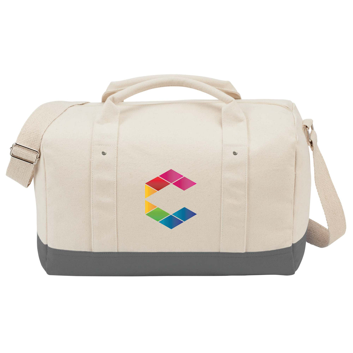 Belair Color Block Duffel Bag in Cotton Canvas, 17 Inches - Gray - Front