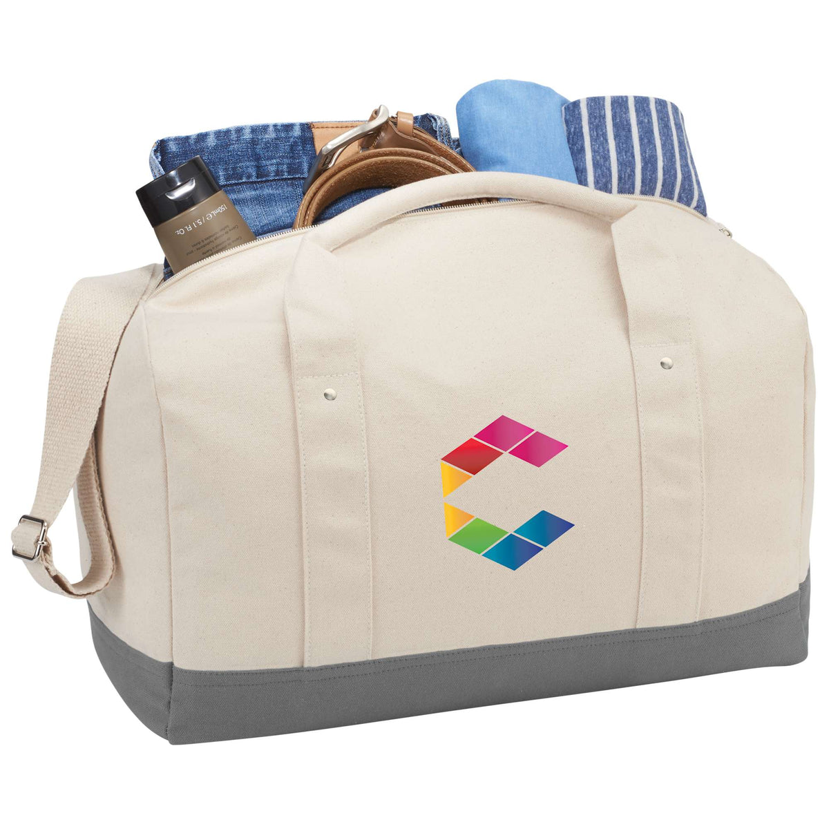 Belair Color Block Duffel Bag in Cotton Canvas, 17 Inches - Gray - Photo