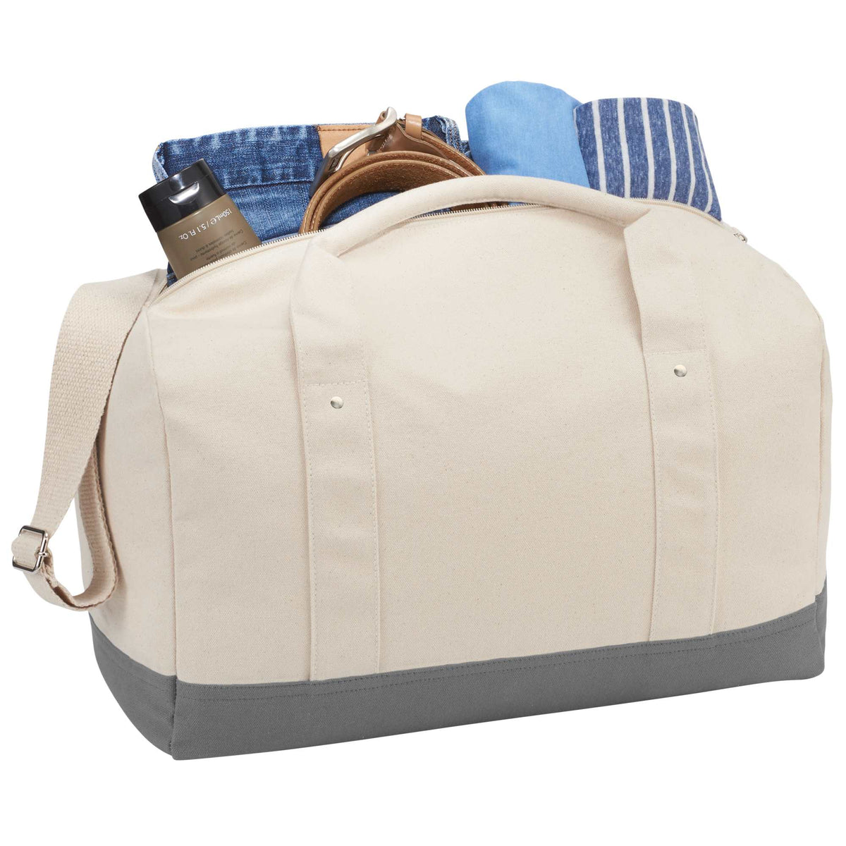 Belair Color Block Duffel Bag in Cotton Canvas, 17 Inches Transfer - Gray - Photo 2