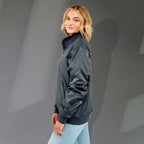 Belford Fleece Lined Bomber Jacket in Recycled Nylon, Unisex Embroidery - Black - Left Side On Model 2