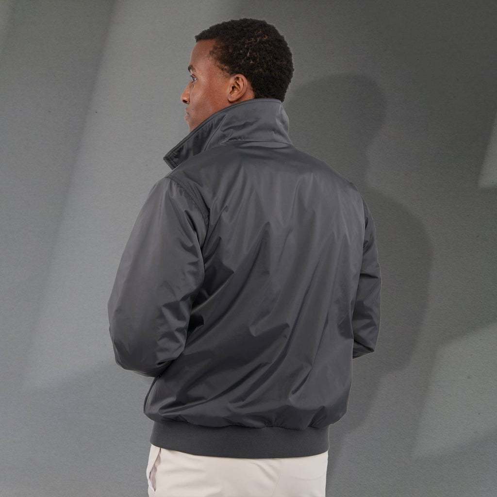 Belford Fleece Lined Bomber Jacket in Recycled Nylon, Unisex Embroidery - Grey Storm - Back On Model 2