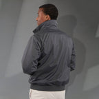 Belford Fleece Lined Bomber Jacket in Recycled Nylon, Unisex Embroidery - Grey Storm - Back On Model 2