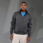 Belford Fleece Lined Bomber Jacket in Recycled Nylon, Unisex Embroidery - Grey Storm - Front On Model 2