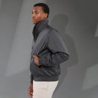 Belford Fleece Lined Bomber Jacket in Recycled Nylon, Unisex Embroidery - Grey Storm - Left Side On Model