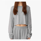 BELLA + CANVAS Women's FWD Fashion Crop Long Sleeve Tee - Athletic Heather - On Model Front