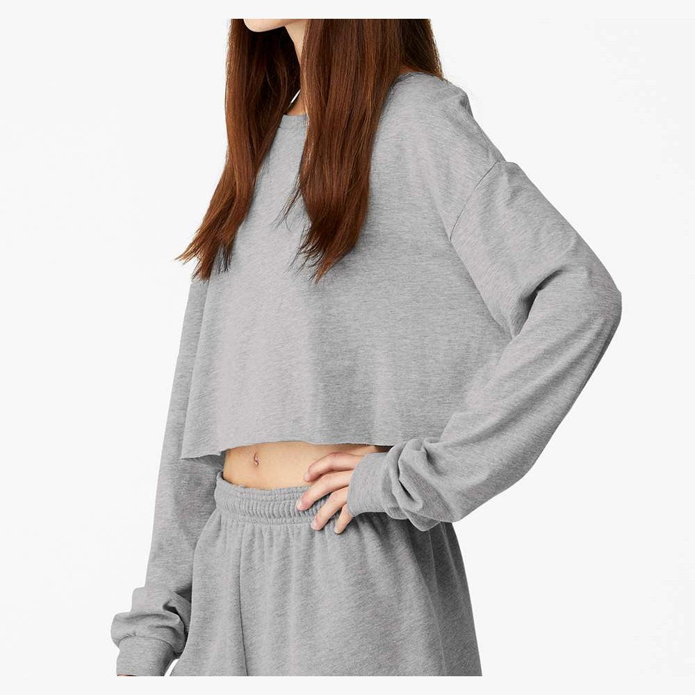 BELLA + CANVAS Women's FWD Fashion Crop Long Sleeve Tee - Athletic Heather - On Model Side