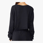 BELLA + CANVAS Women's FWD Fashion Crop Long Sleeve Tee - Black - On Model Back