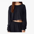 BELLA + CANVAS Women's FWD Fashion Crop Long Sleeve Tee - Black - On Model Front