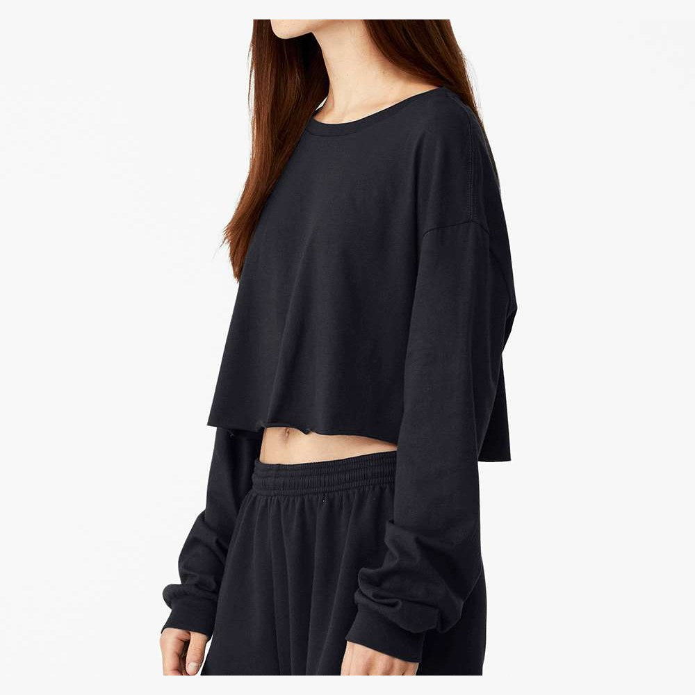 BELLA + CANVAS Women's FWD Fashion Crop Long Sleeve Tee - Black - On Model Side