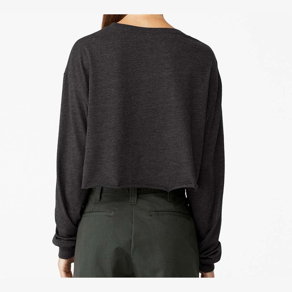 BELLA + CANVAS Women's FWD Fashion Crop Long Sleeve Tee - Dark Grey Heather - On Model Back