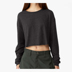BELLA + CANVAS Women's FWD Fashion Crop Long Sleeve Tee - Dark Grey Heather - On Model Front