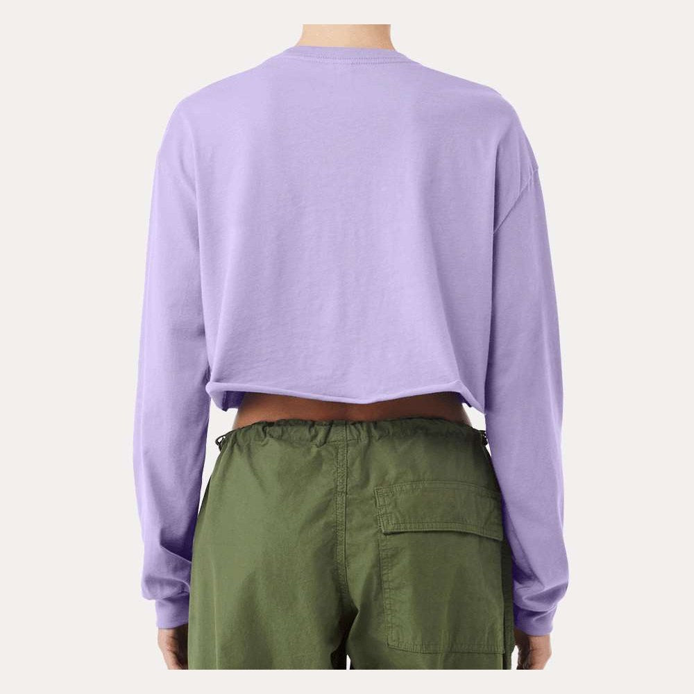 BELLA + CANVAS Women's FWD Fashion Crop Long Sleeve Tee - Dark Lavender - On Model Back