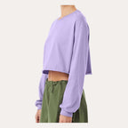 BELLA + CANVAS Women's FWD Fashion Crop Long Sleeve Tee - Dark Lavender - On Model Side
