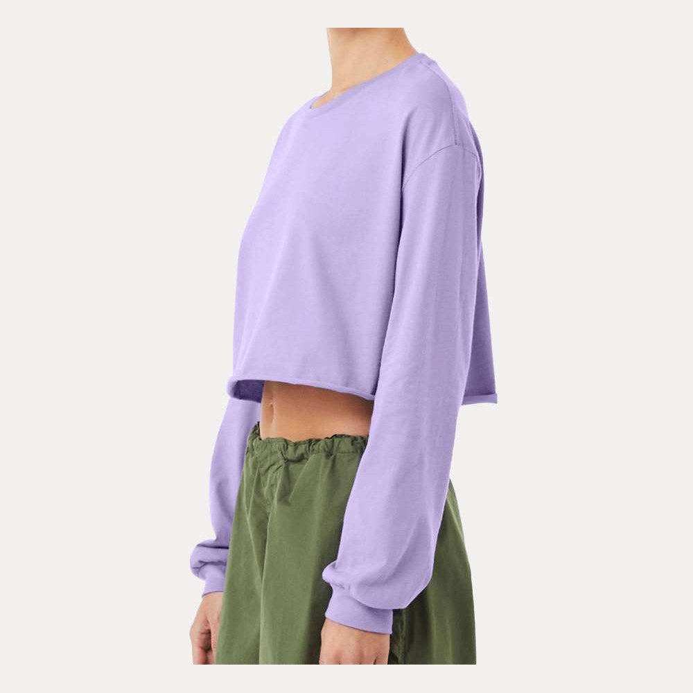 BELLA + CANVAS Women's FWD Fashion Crop Long Sleeve Tee - Dark Lavender - On Model Side