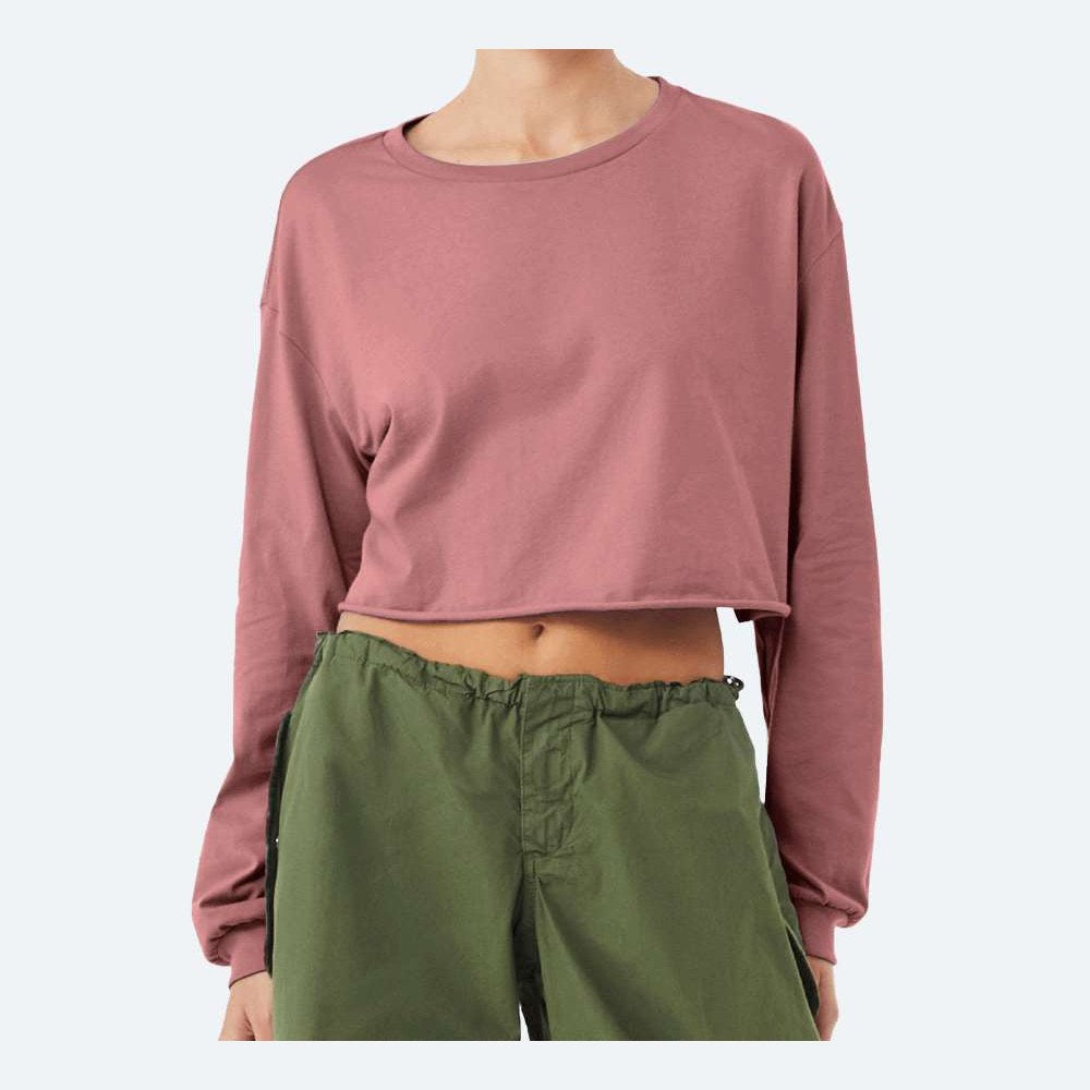 BELLA + CANVAS Women's FWD Fashion Crop Long Sleeve Tee - Mauve - On Model Front