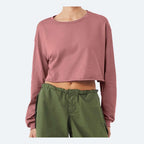 BELLA + CANVAS Women's FWD Fashion Crop Long Sleeve Tee - Mauve - On Model Front