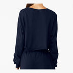 BELLA + CANVAS Women's FWD Fashion Crop Long Sleeve Tee - Navy - On Model Back