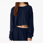 BELLA + CANVAS Women's FWD Fashion Crop Long Sleeve Tee - Navy - On Model Front
