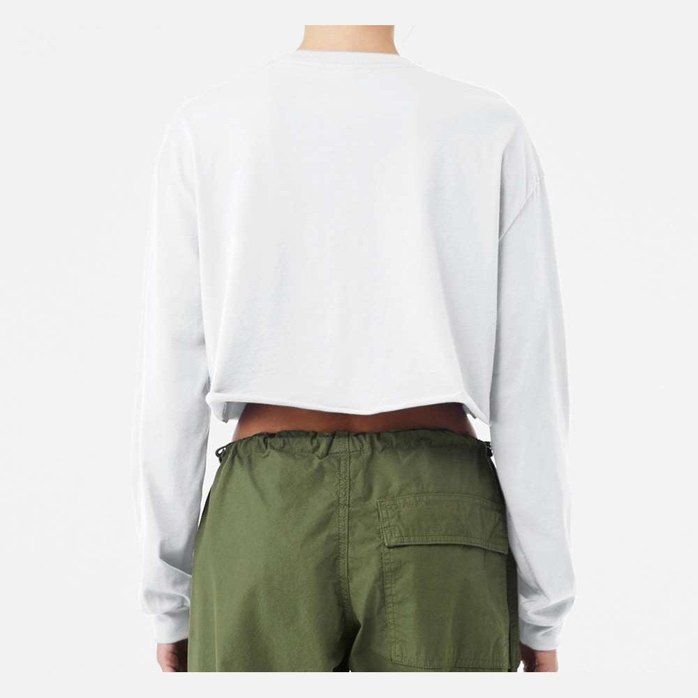 BELLA + CANVAS Women's FWD Fashion Crop Long Sleeve Tee - White - On Model Back