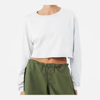 BELLA + CANVAS Women's FWD Fashion Crop Long Sleeve Tee - White - On Model Front