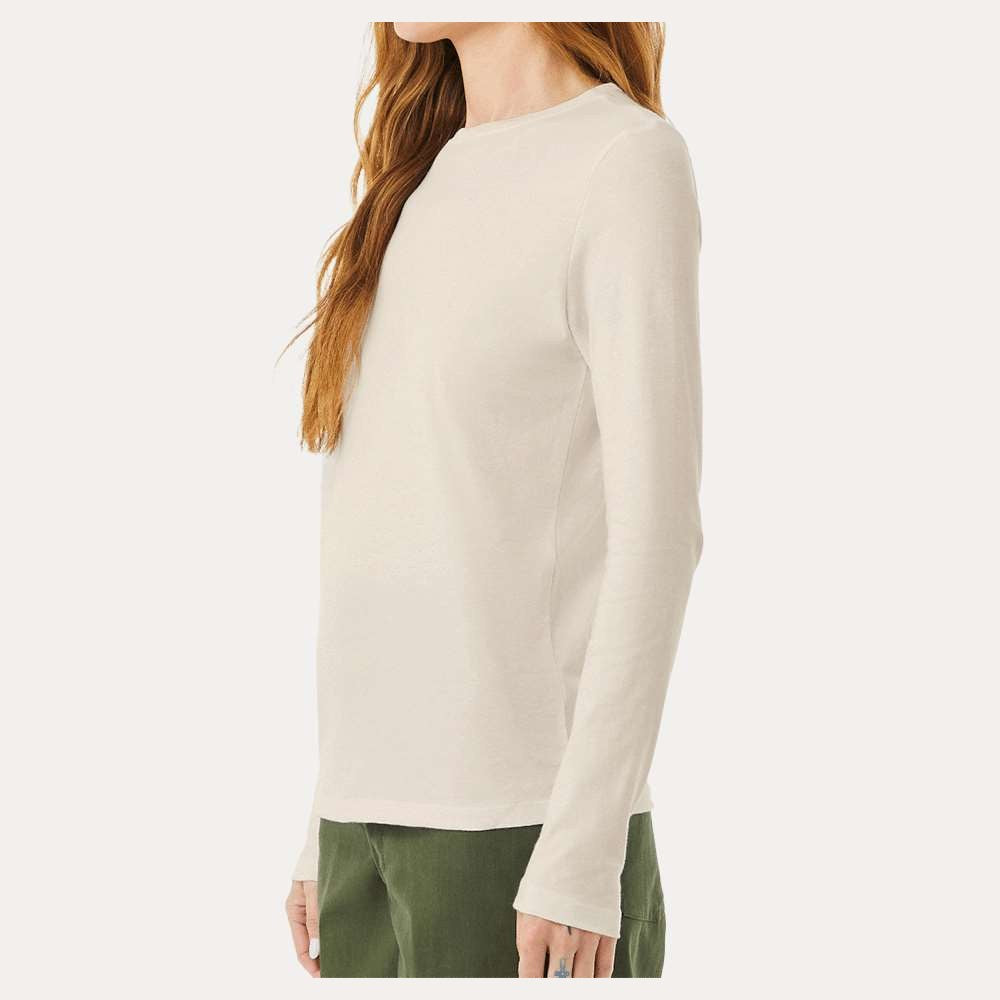 BELLA + CANVAS Women's Jersey Long Sleeve Tee - Heather Dust - On Model Side