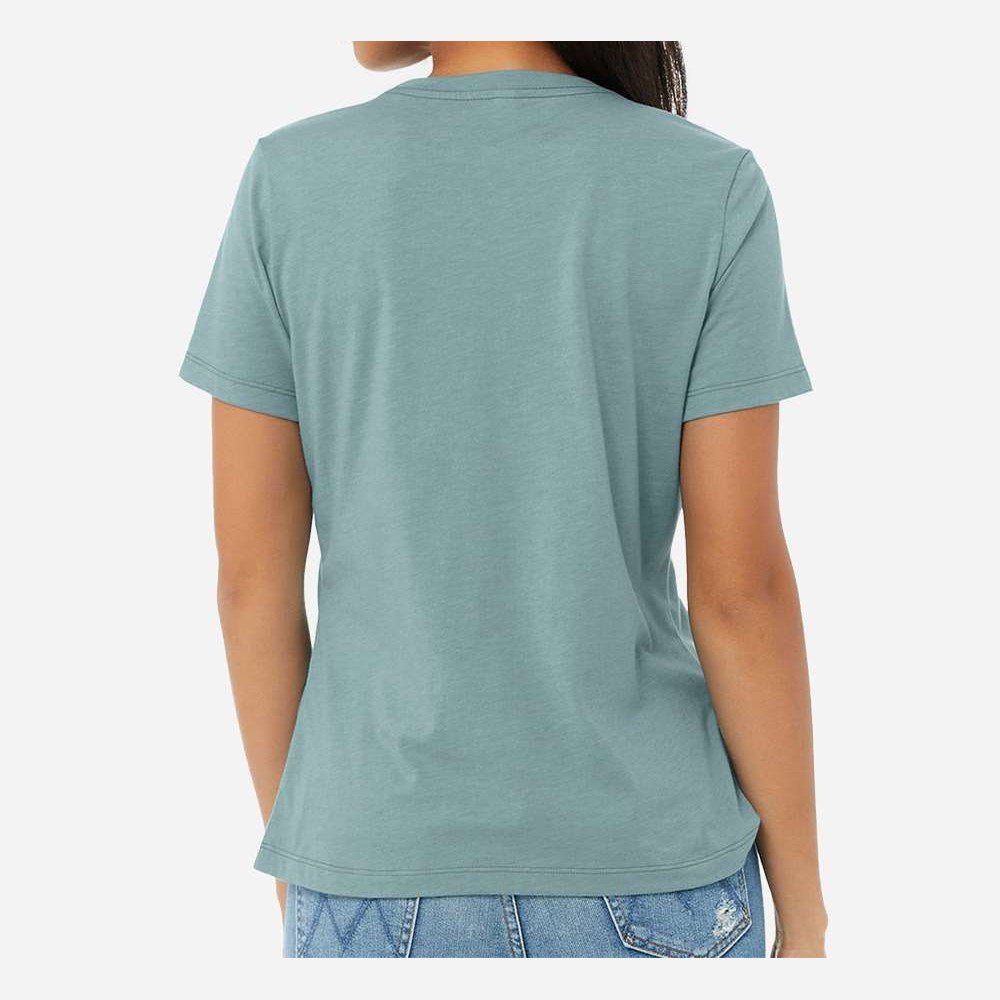 BELLA + CANVAS Women's Relaxed Fit Heather CVC Tee - Heather Blue Lagoon - On Model Back