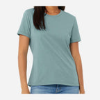 BELLA + CANVAS Women's Relaxed Fit Heather CVC Tee - Heather Blue Lagoon - On Model Front