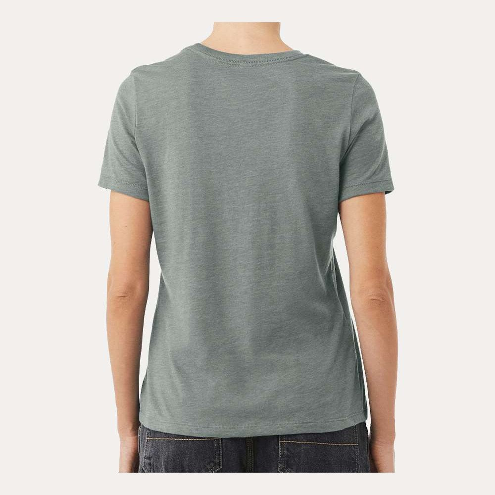 BELLA + CANVAS Women's Relaxed Fit Heather CVC Tee - Heather Blue Storm - On Model Back