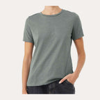 BELLA + CANVAS Women's Relaxed Fit Heather CVC Tee - Heather Blue Storm - On Model Front