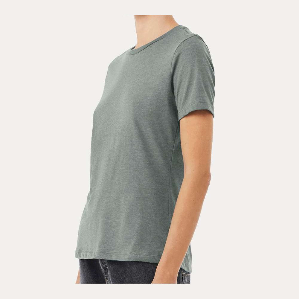 BELLA + CANVAS Women's Relaxed Fit Heather CVC Tee - Heather Blue Storm - On Model Side