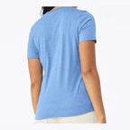 BELLA + CANVAS Women's Relaxed Fit Heather CVC Tee - Heather Carolina Blue - On Model Back