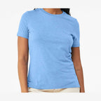 BELLA + CANVAS Women's Relaxed Fit Heather CVC Tee - Heather Carolina Blue - On Model Front